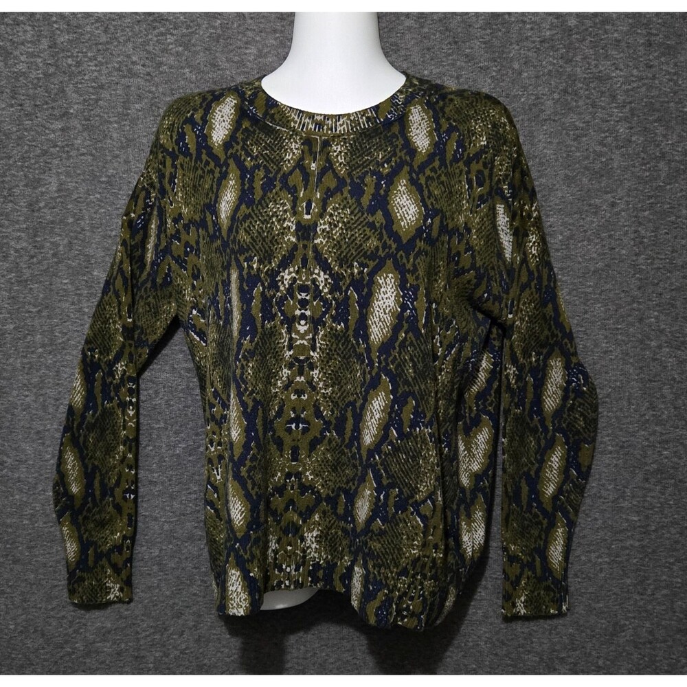 Elliott Lauren Sweater Womens Medium Green Reptile Crew Neck Cashmere Blend